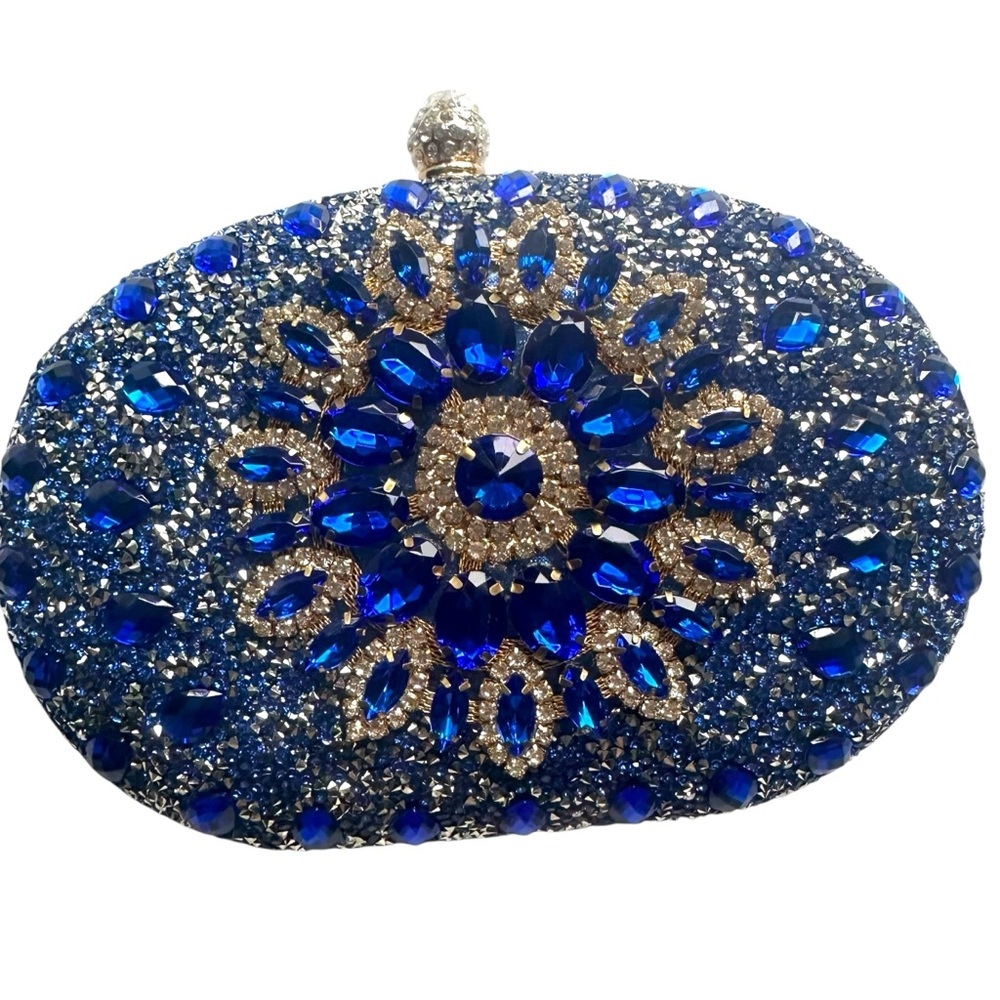 Ramla‎ Blue and Silver Crystal Clutch Bag